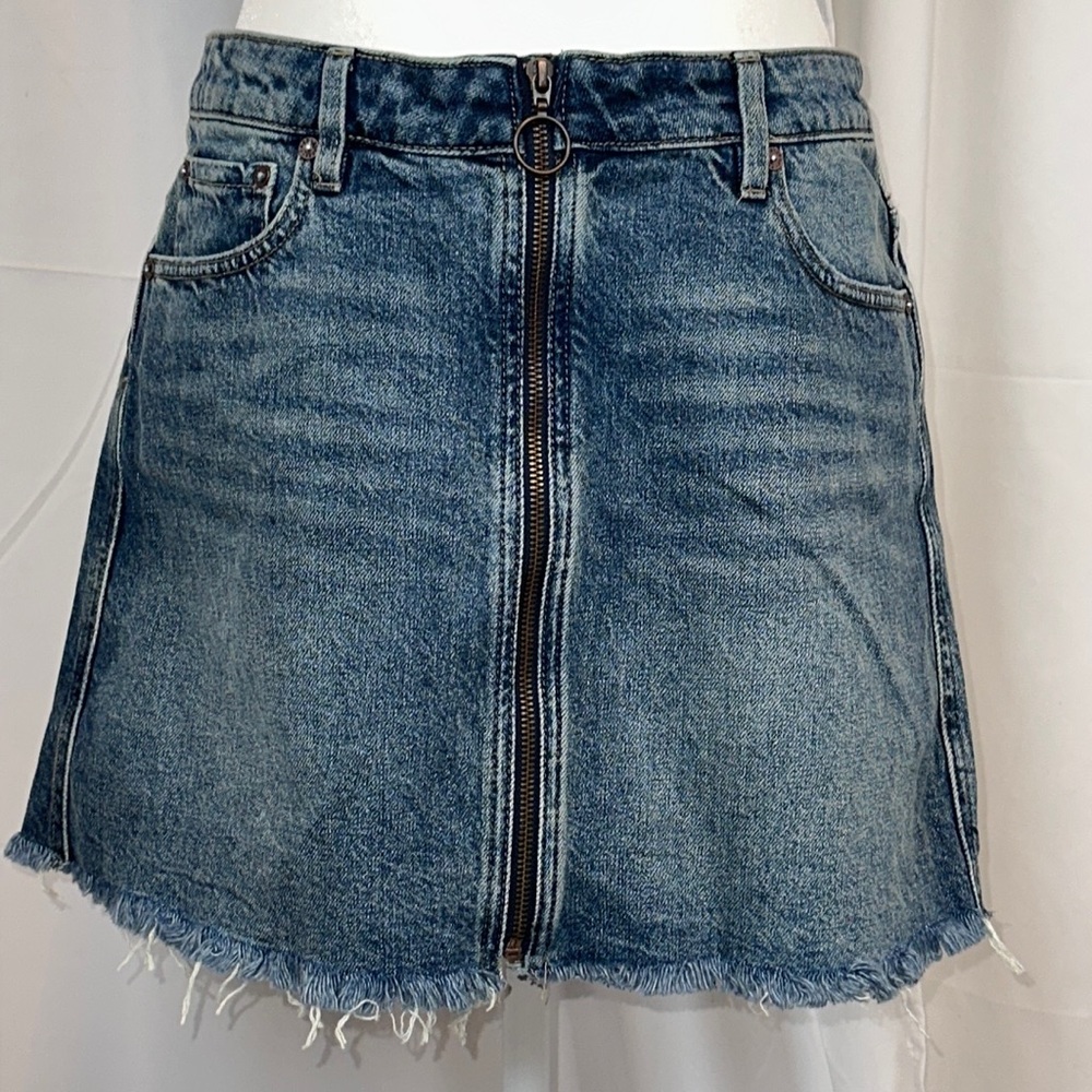 Front Zip Denim Frayed Skirt - SOLD